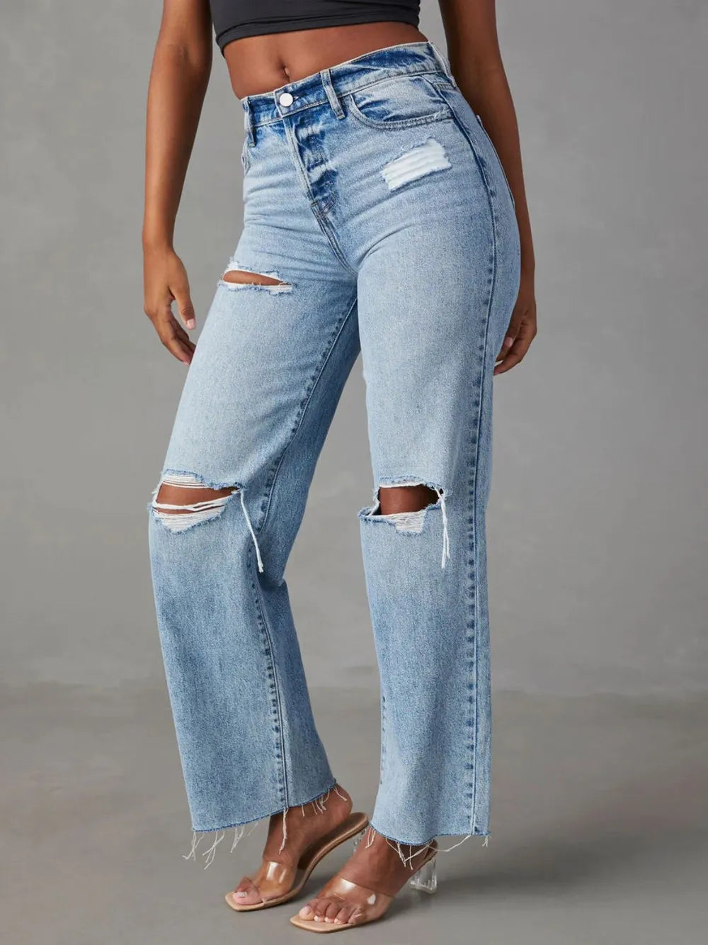 Distressed Straight Leg Jeans -
