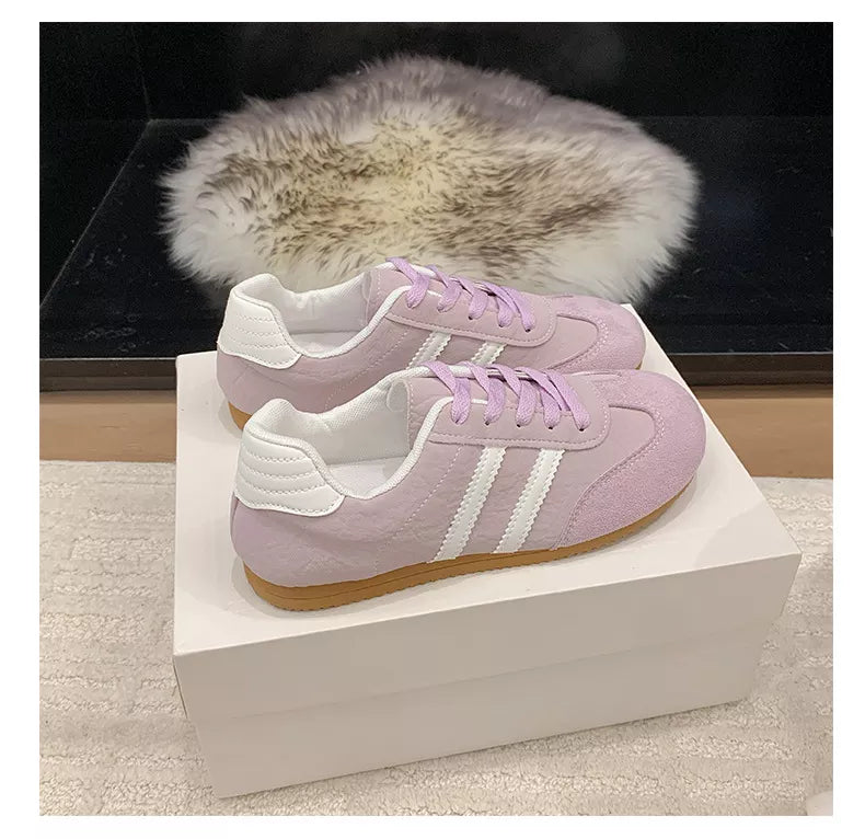 Striped Lace Up Casual Sneakers - Purple