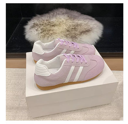 Striped Lace Up Casual Sneakers - Purple