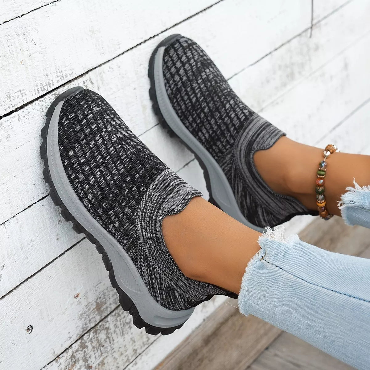 Round Toe Mesh Slip-Ons -