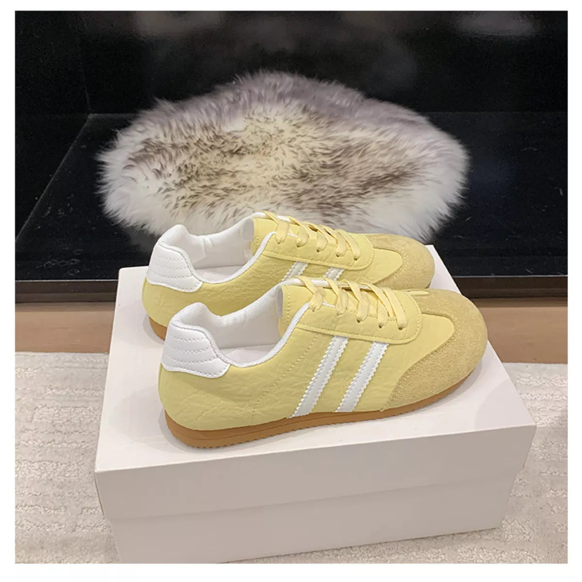 Striped Lace Up Casual Sneakers - Yellow