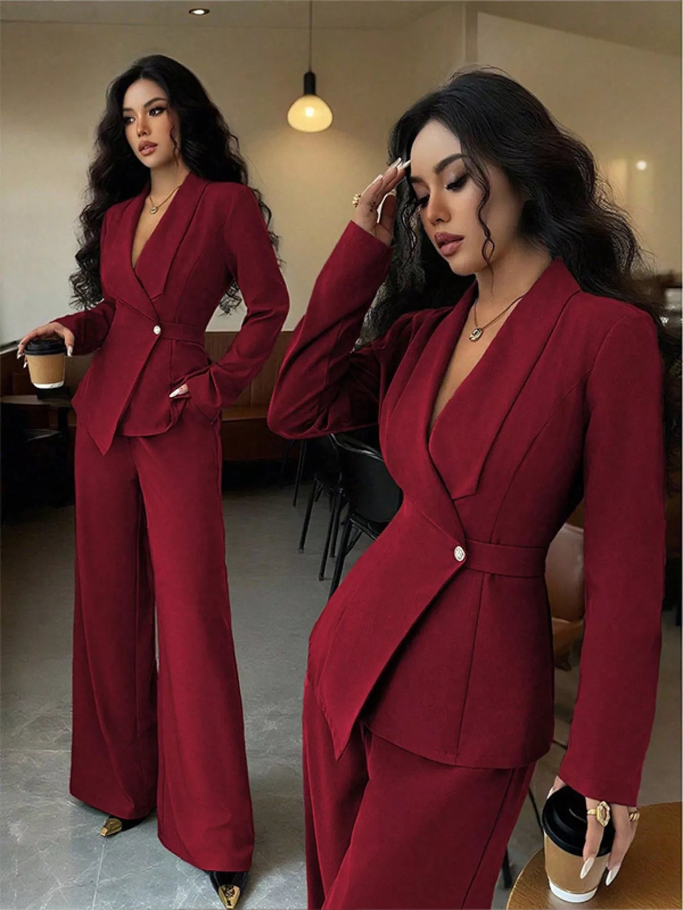 One Button Blazer and Pants Set -