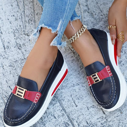 Metal Buckle Round Toe Slip-Ons -