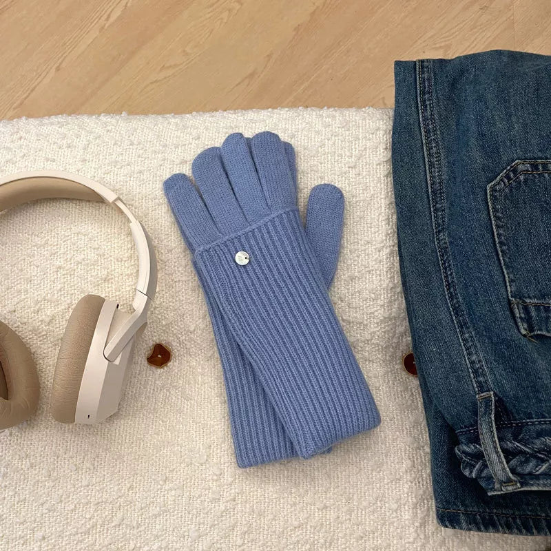 Ribbed Knit Touchscreen Gloves - Blue One Size