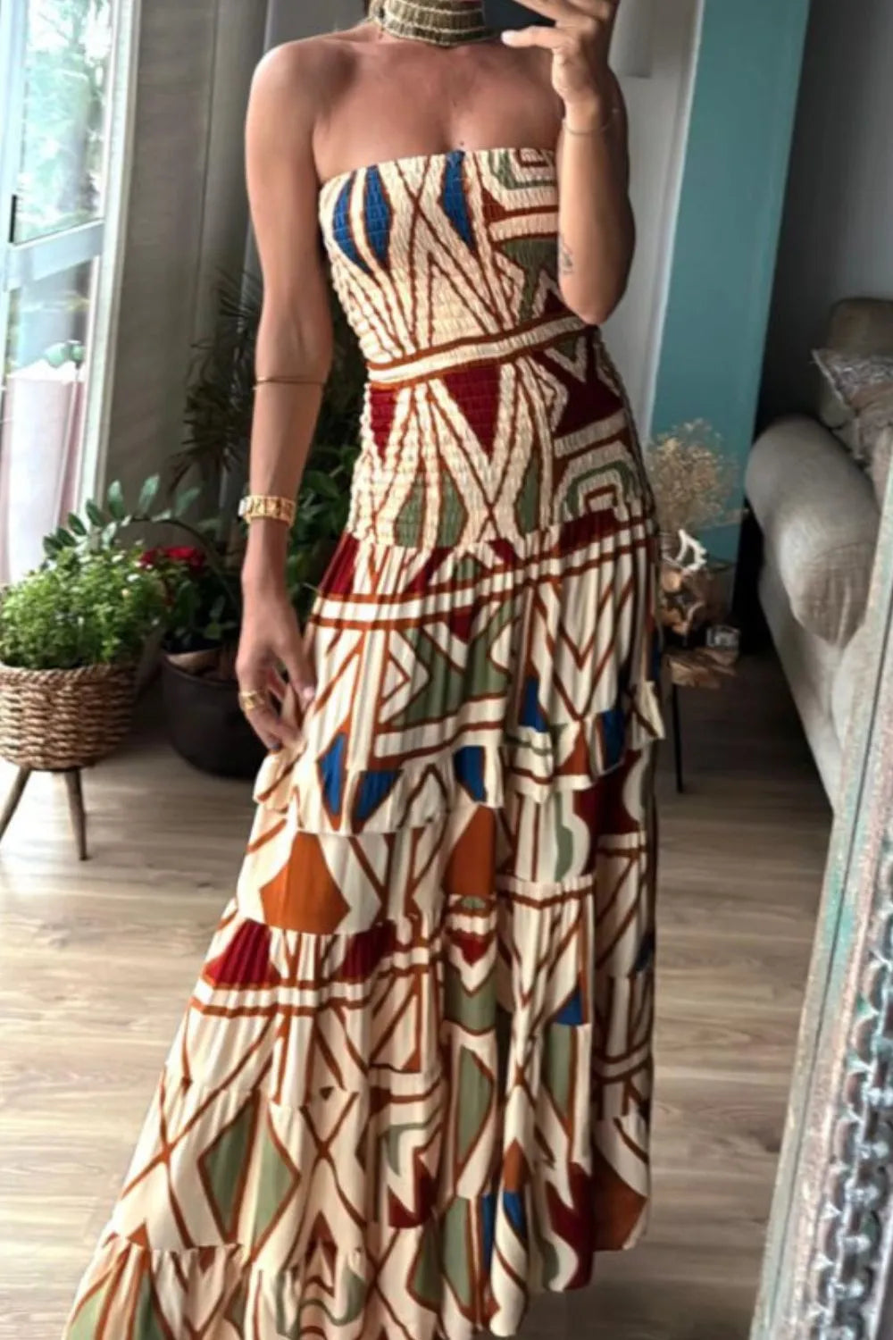 Smocked Printed Tube Dress -