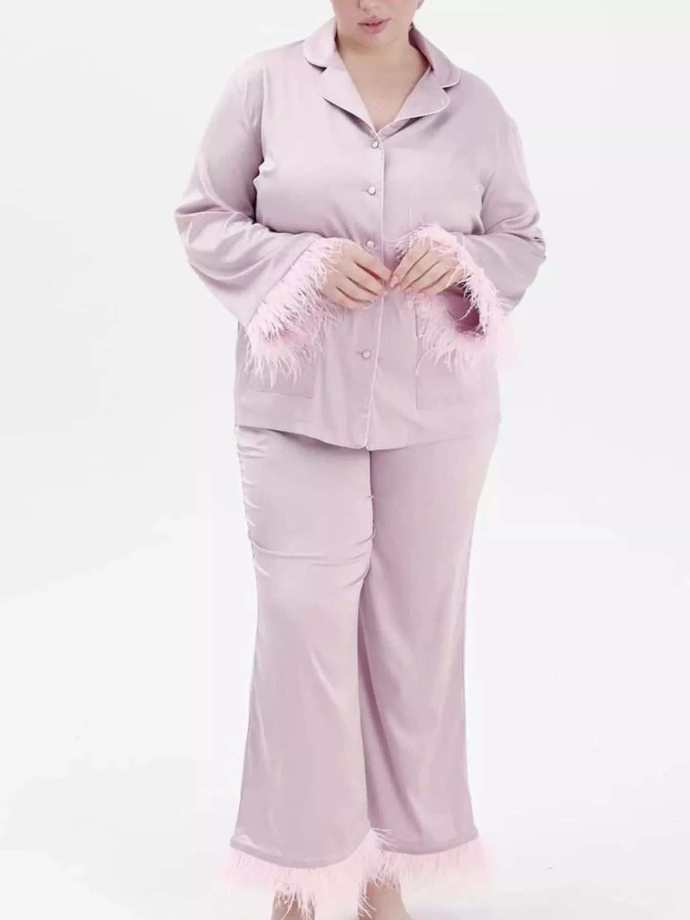 Silky Button Up Top and Pants Lounge Set -