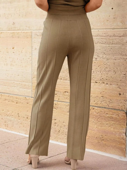 Casual Color Cap Sleeve Top and Pants Knit Set -