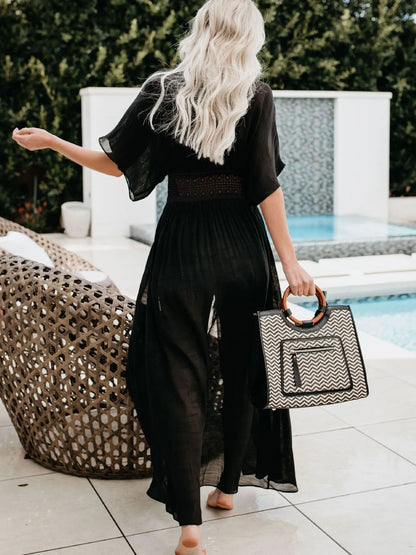 Lace Trim Plunging Beach Cover-Up Maxi Dress -