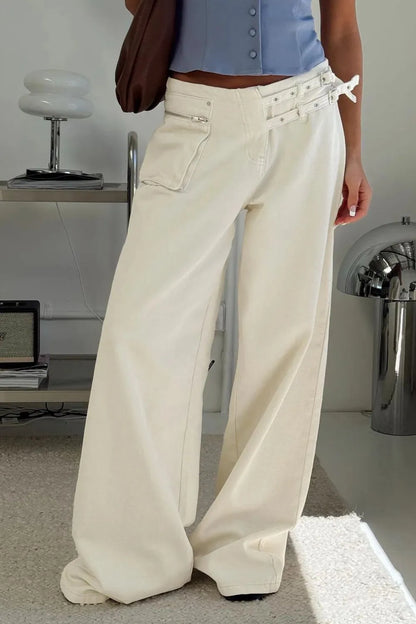 Wide Leg Jeans - Cream