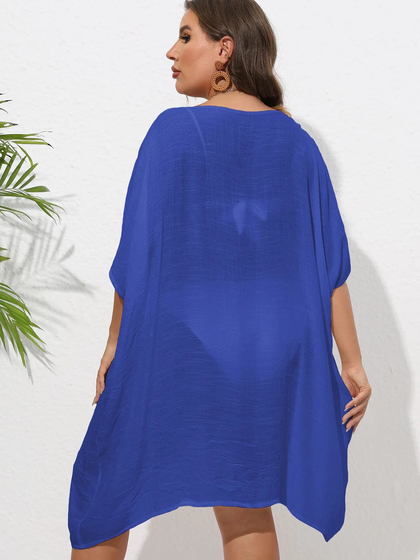 Crochet Trim V-Neck Beach Cover-Up Dress -