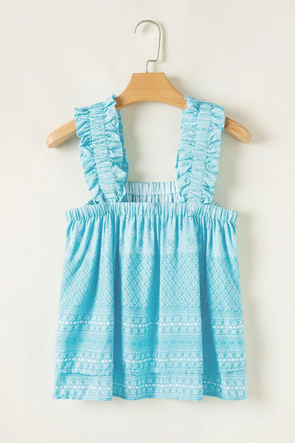 Printed Ruffled Wide Straps Tank -