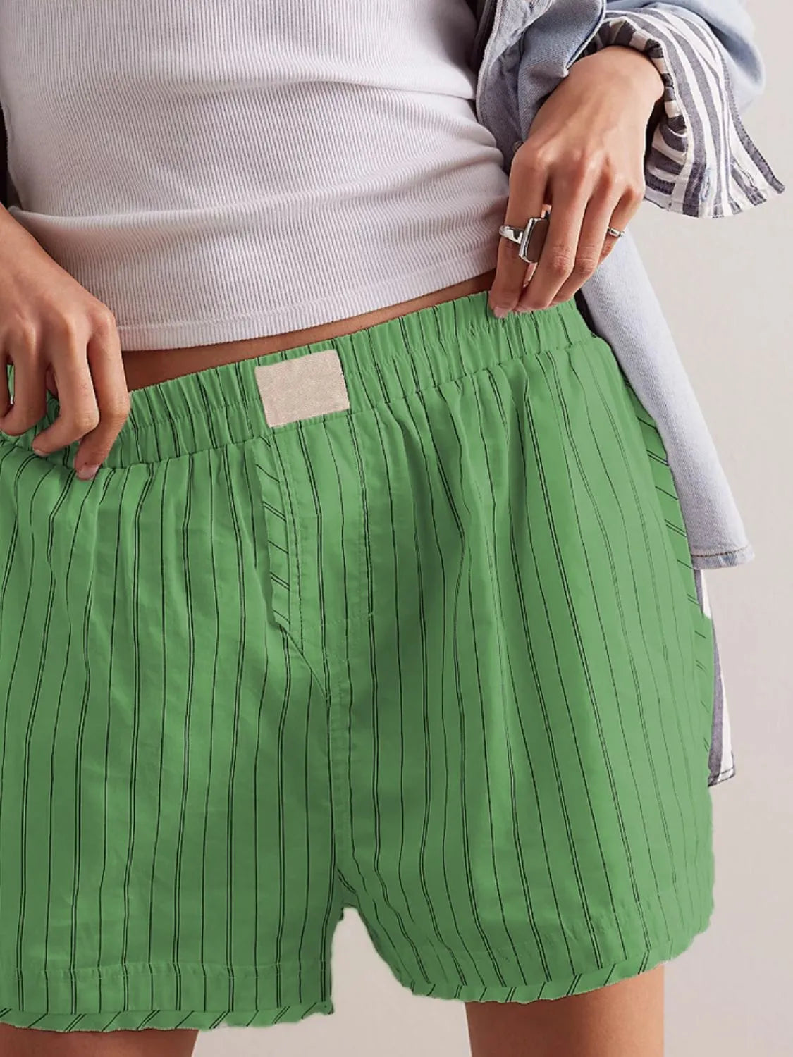 Striped Elastic Waist Shorts -