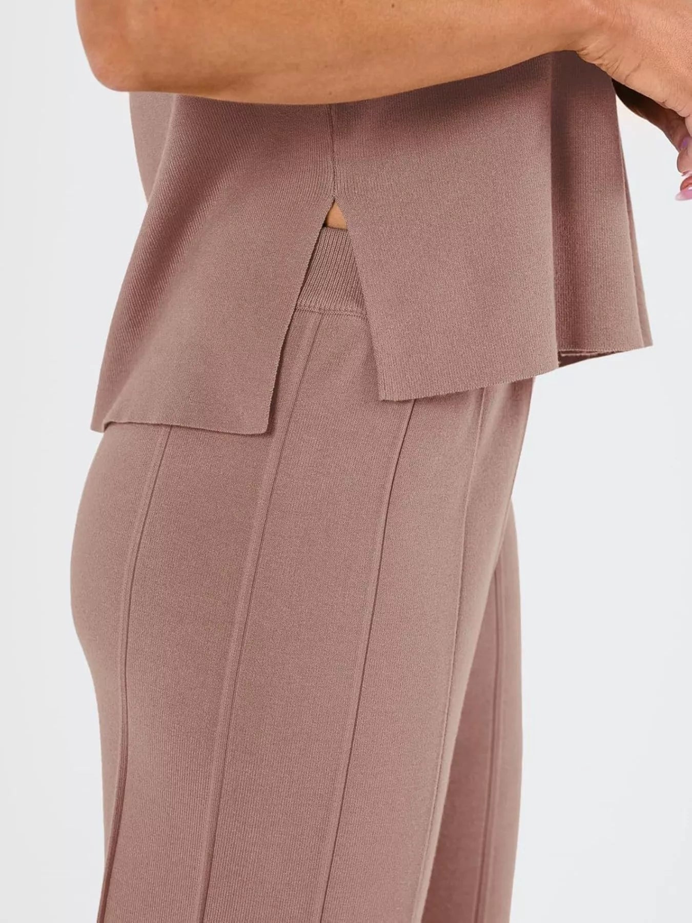 Casual Cap Sleeve Top and Pants Knit Set -