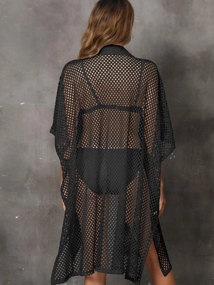 Sheer Mesh Button Up Cover-Up -