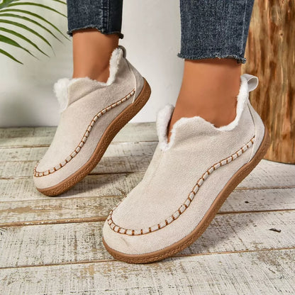 Round Toe Sherpa-Lined Slip-Ons - Beige
