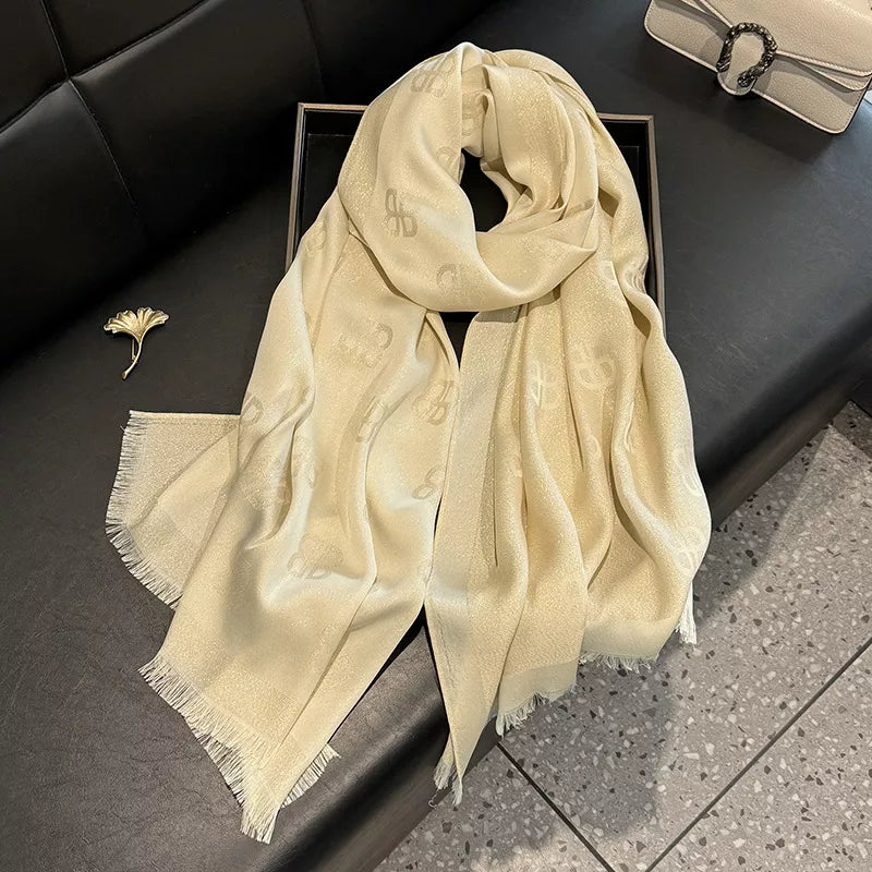 Raw Hem Scarf - Beige One Size