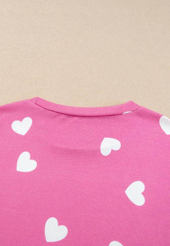 Heart Long Sleeve Top and Elastic Waist Shorts Set -