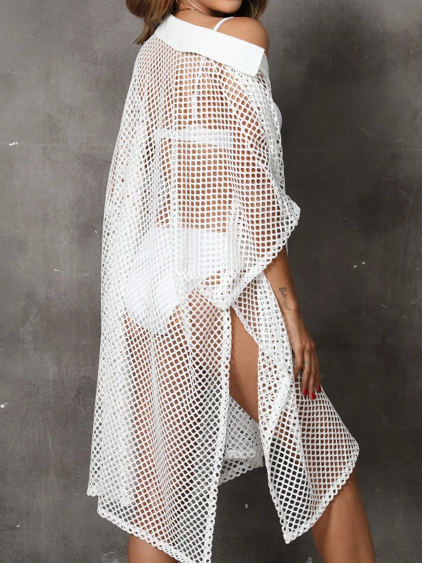 Sheer Mesh Button Up Cover-Up -