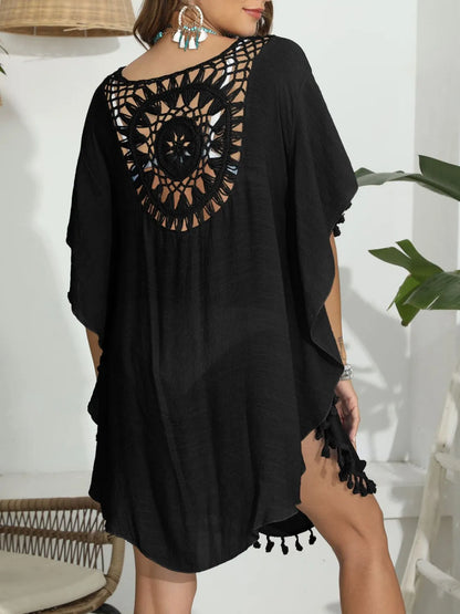 Tassel Crochet Round Neck Cover-Up -