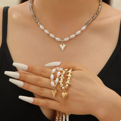 Pearl & Heart Pendant Necklace -