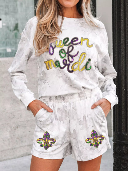 Queen of Mardi Gras Top and Shorts Set - White