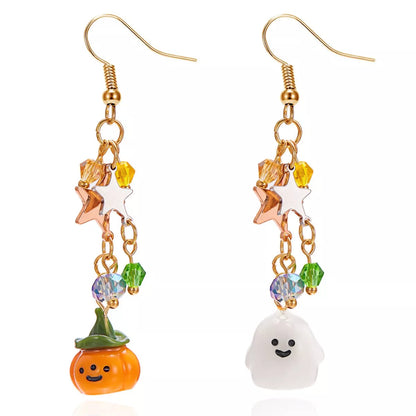 Halloween Asymmetrical Pumpkin Ghost Earrings -
