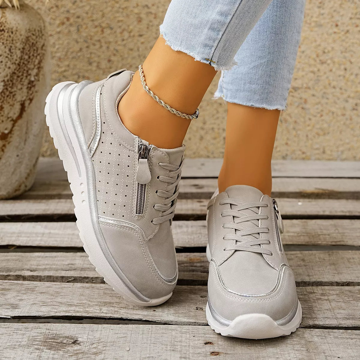 Round Toe Lace Up Sneakers -