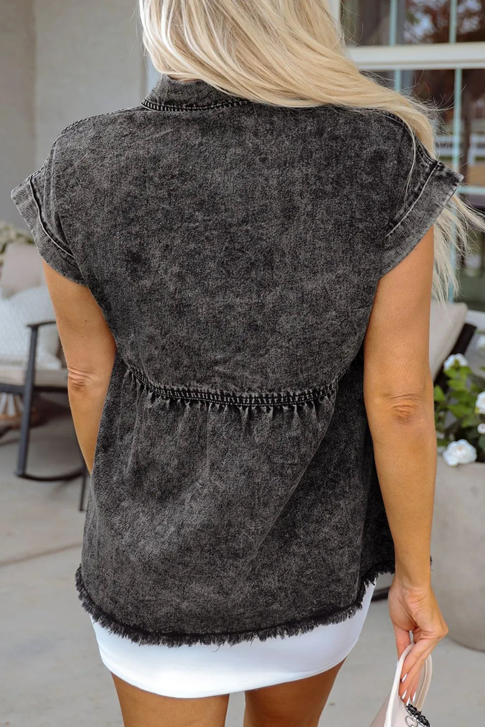Flap Pocket Button Up Denim Shirt -
