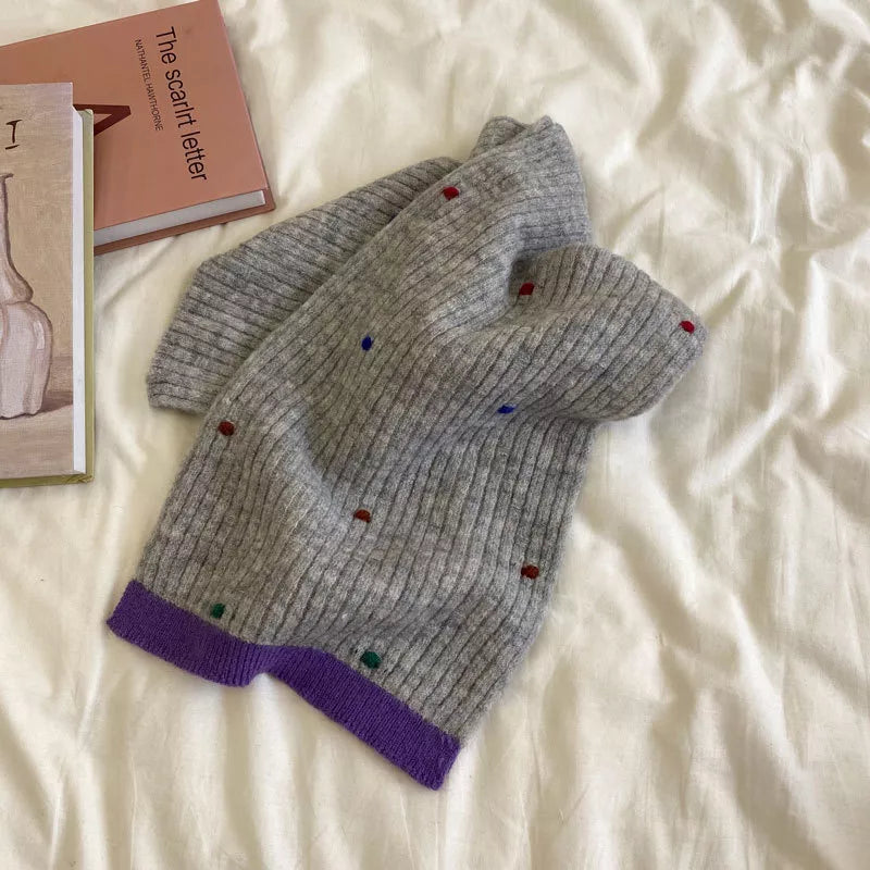 Colorful Dot Knitted Scarf - Gray One Size