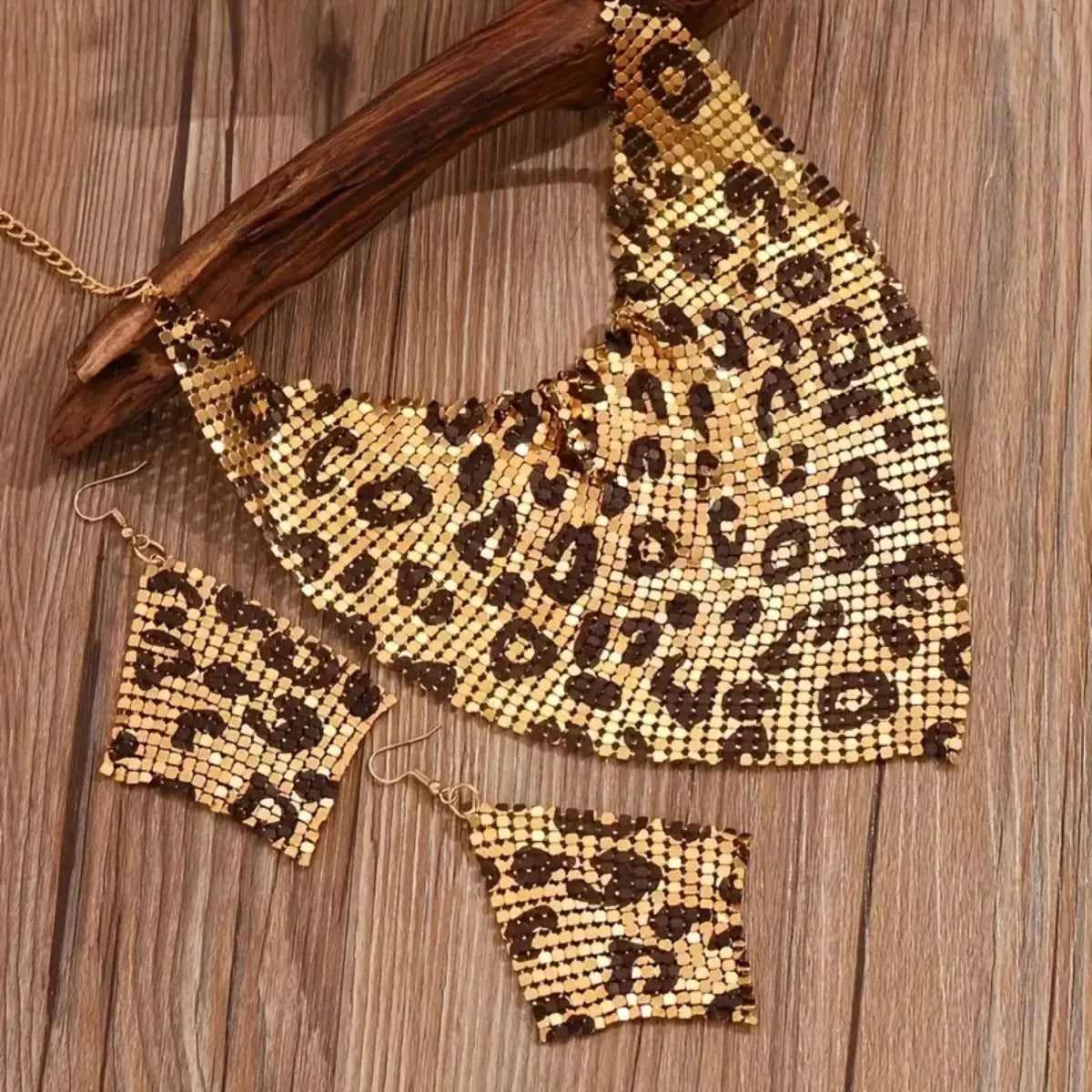 Leopard Necklace and Earrings Jewelry Set -