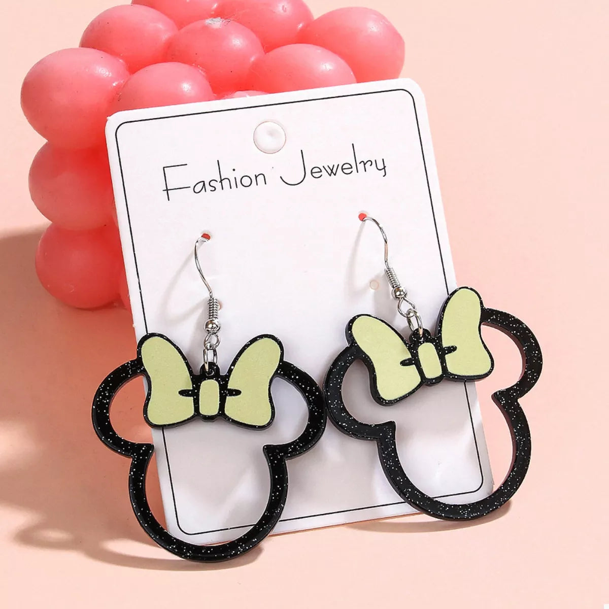 Mickey Mouse Bow Drop Earrings - Yellow onesize