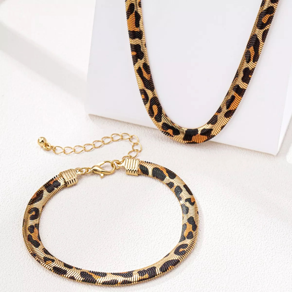 Chunky Leopard Necklace and Bracelet Jewelry Set -