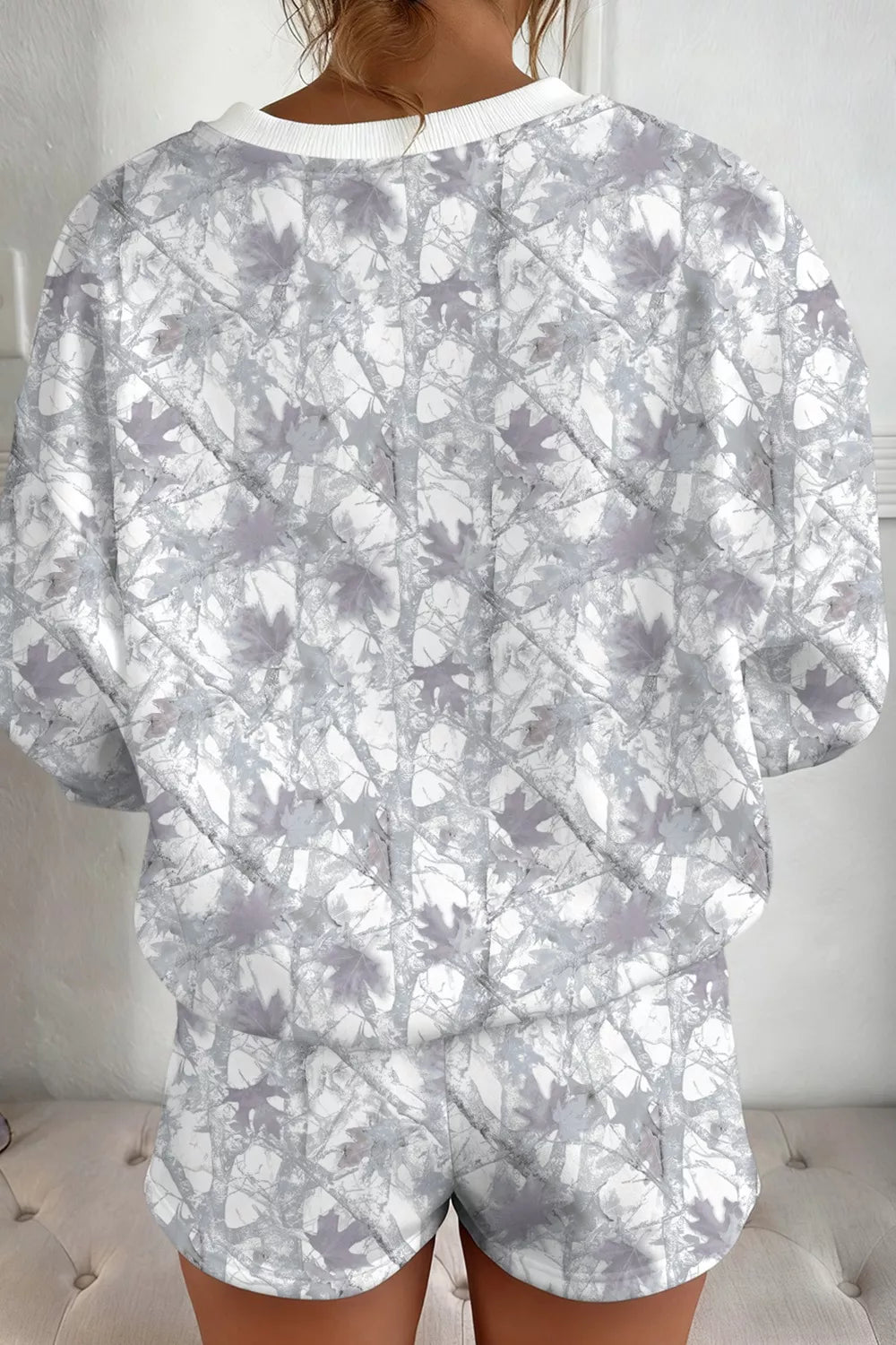 Abstract Camo Print Baggy Pullover Shorts Set -