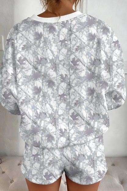 Abstract Camo Print Baggy Pullover Shorts Set -