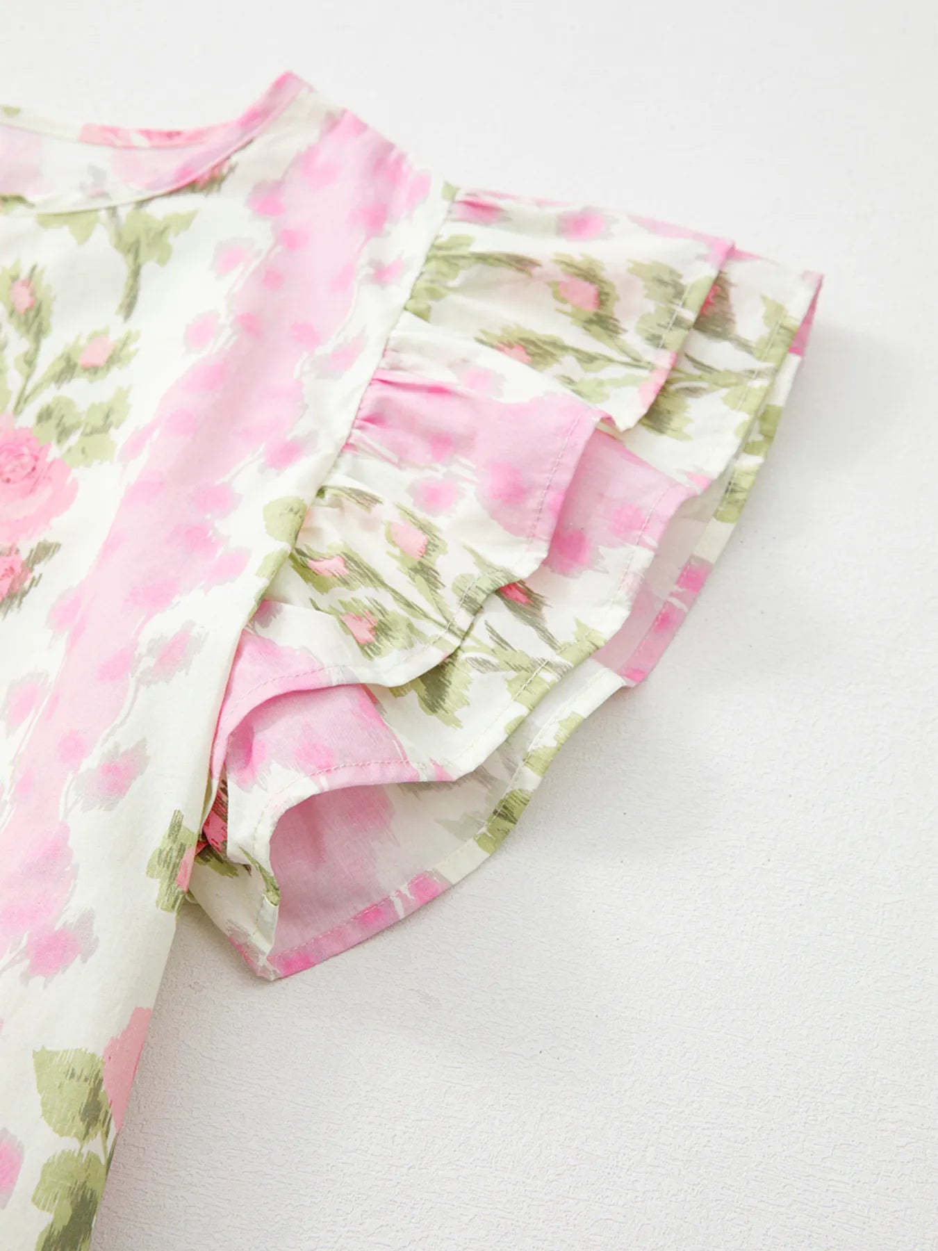 Floral Print Ruffled Sleeve Blouse -