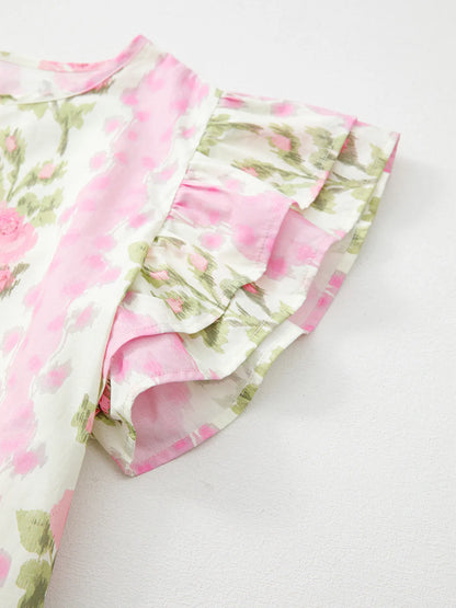 Floral Print Ruffled Sleeve Blouse -