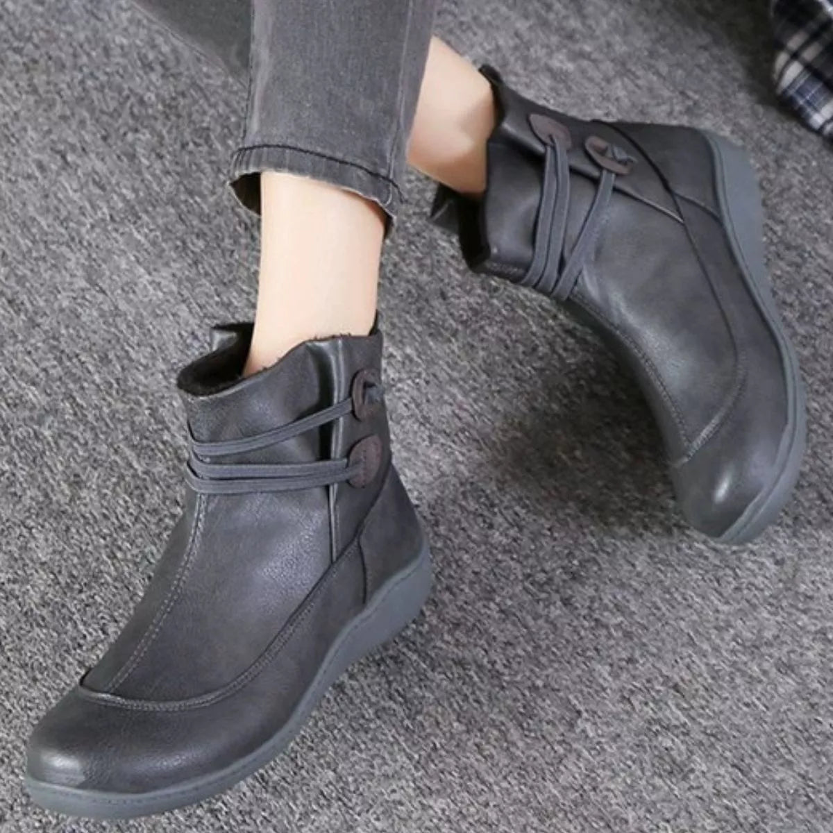 Button Detail Ankle Boots - Dark Gray