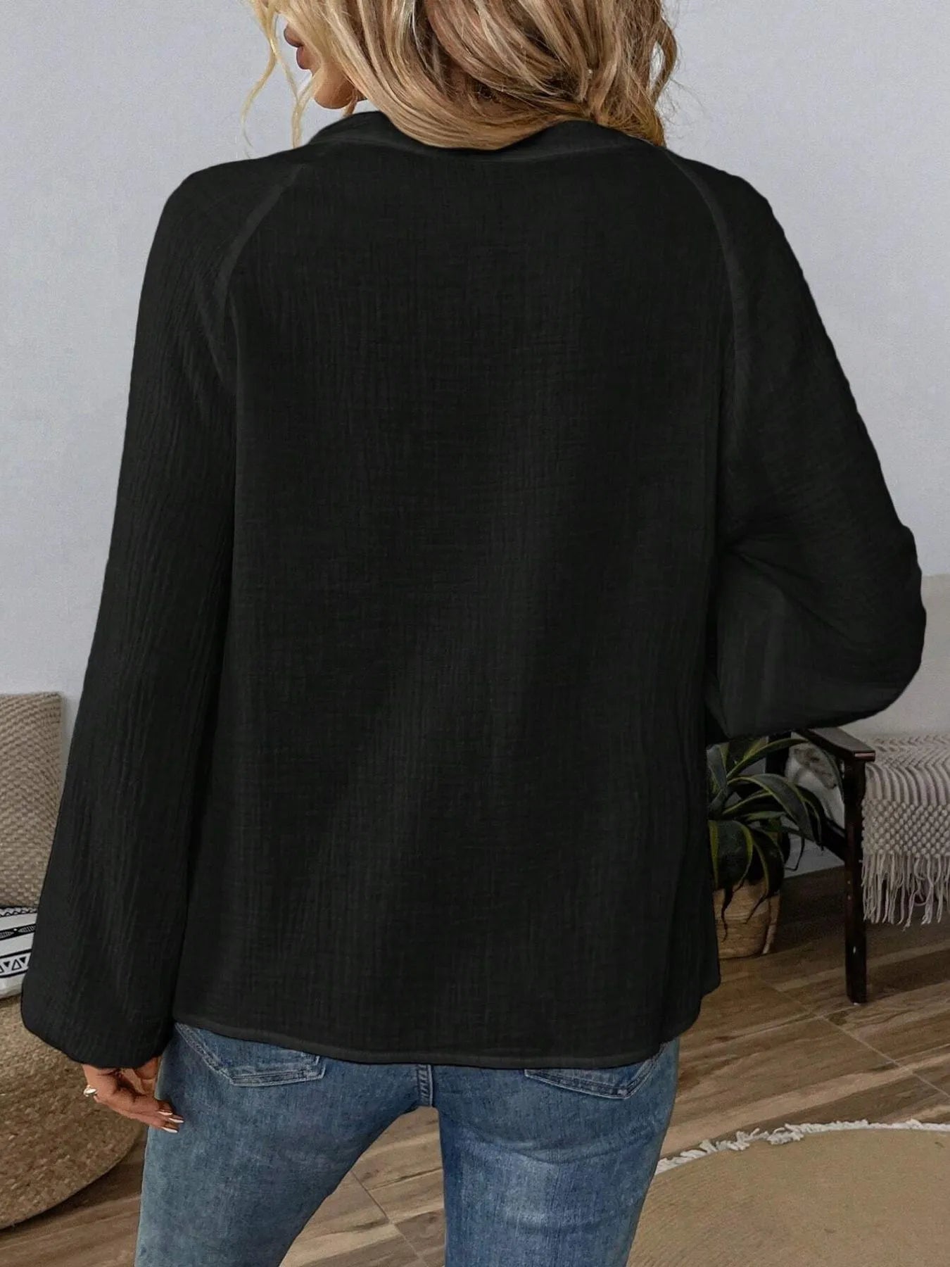 Paisley Pattern Notched Long Sleeve Blouse -