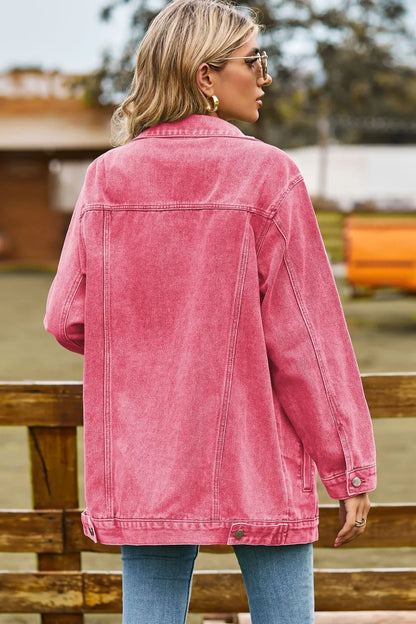 Buttoned Collared Neck Denim Jacket -