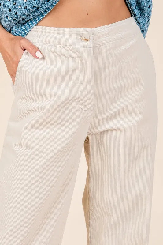 Corduroy Back Elastic Waist Pants - Bone