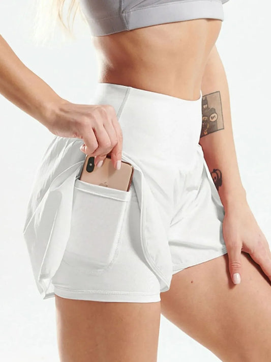 Pocketed High Waist Active Shorts - White