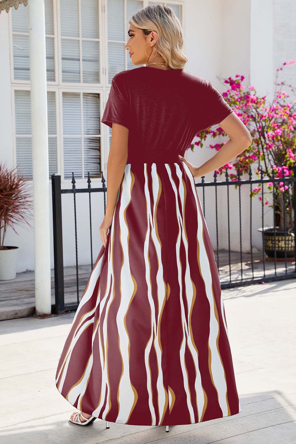 Smocked High-Low Printed Surplice Dress | AdoreStarr