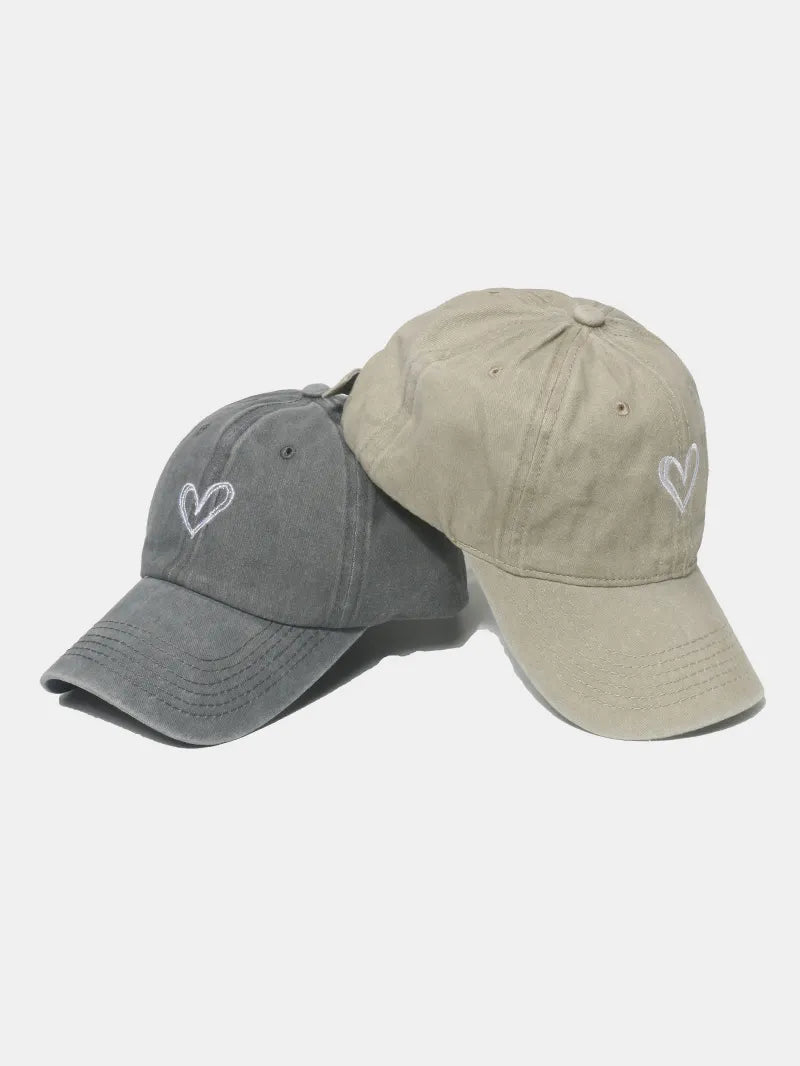 Embroidered Heart Washed Cotton Baseball Cap -