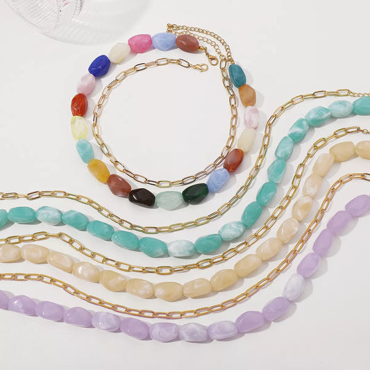 Colorful Beaded Chain Necklace -