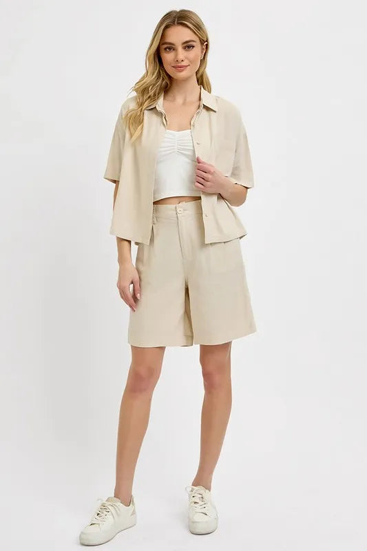 High Rise Pleated Front Shorts -