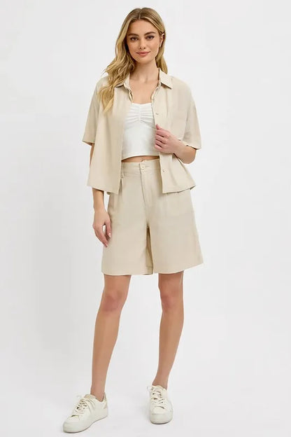 High Rise Pleated Front Shorts -