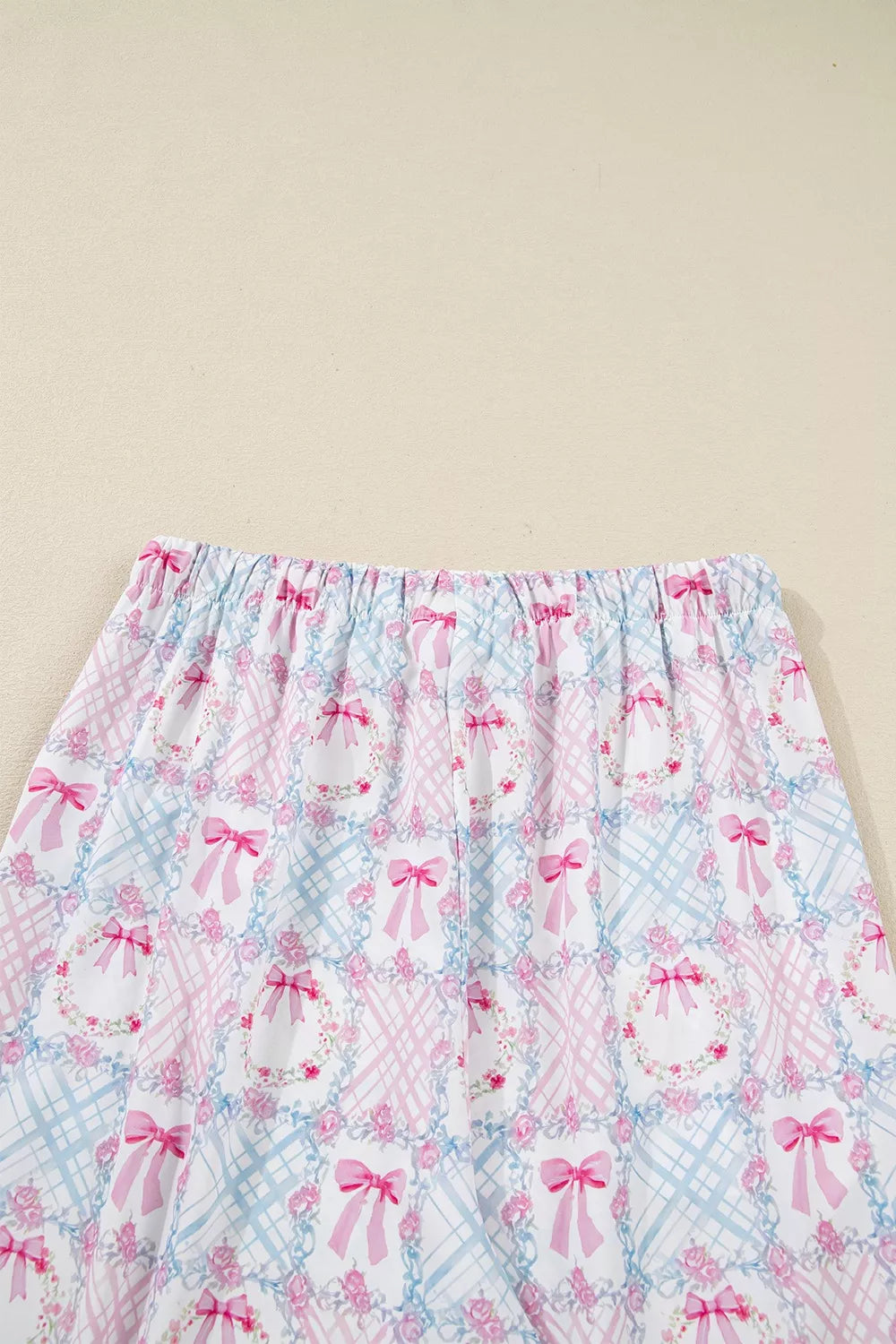 Wreath Pattern Tied Front Long Sleeve Pajama Set -