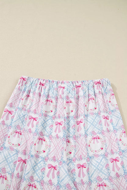 Wreath Pattern Tied Front Long Sleeve Pajama Set -