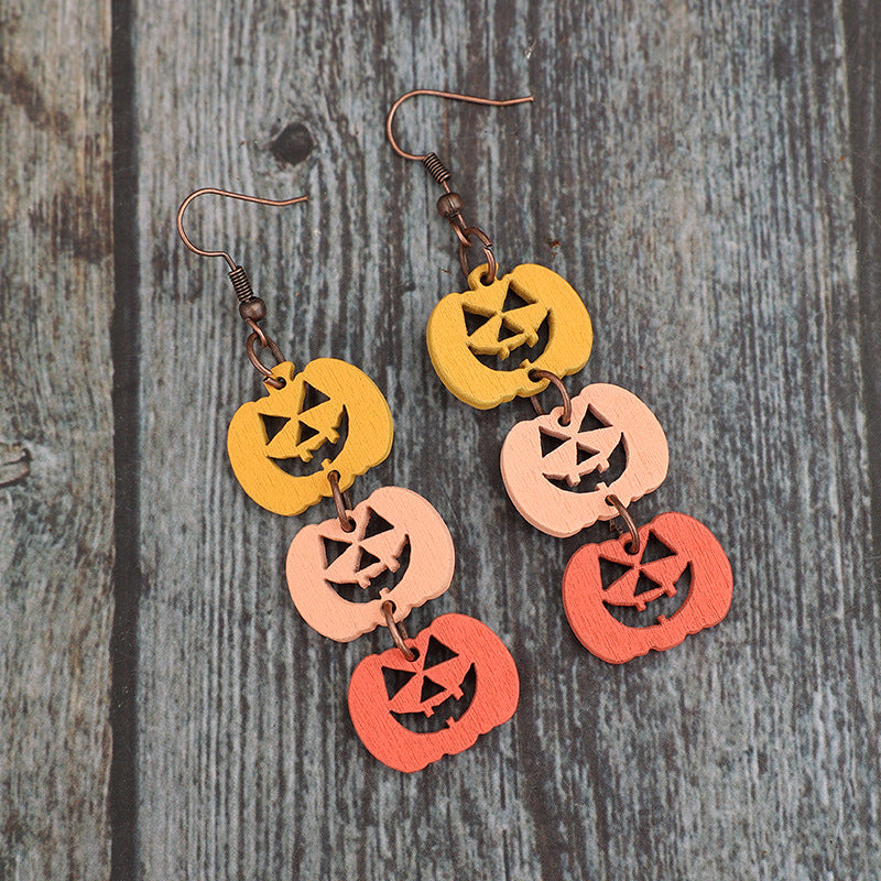 Wooden Contrast Pumpkin Earrings - Tangerine One Size