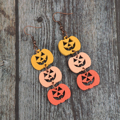 Wooden Contrast Pumpkin Earrings - Tangerine One Size